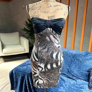 Strapless mini animal print dress